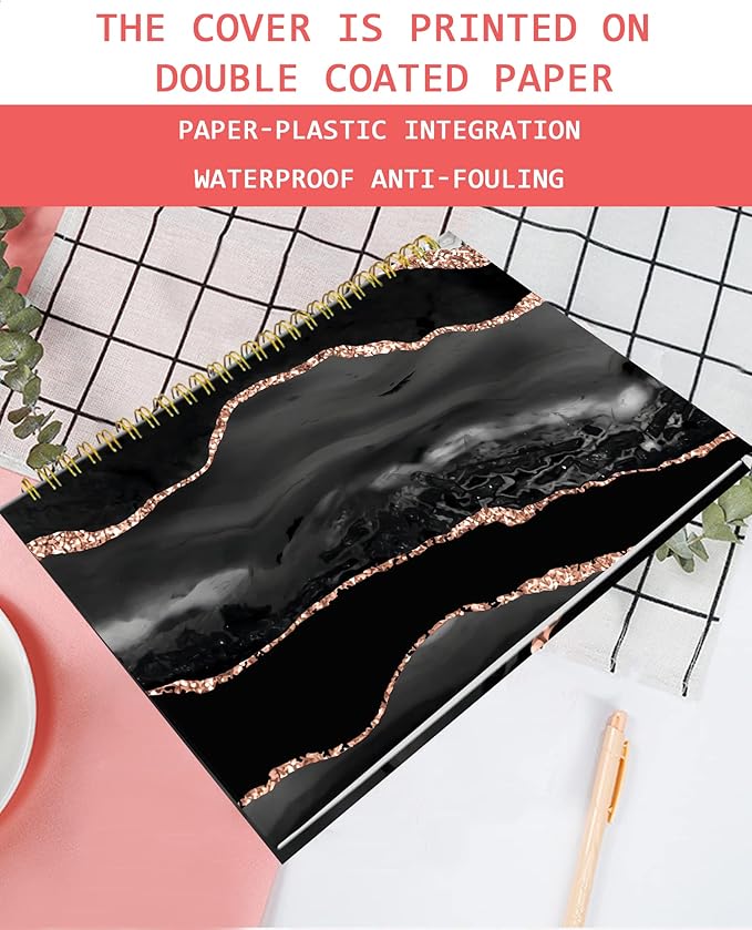 iampanda Spiral Journal Notebook,Strong Twin-Wire Binding with Premium Paper for Girl Women,Cool Luxury Design 60 Sheets A5 College Ruled Notebook/Journal,Perfect for School Office Home Gifts,Black