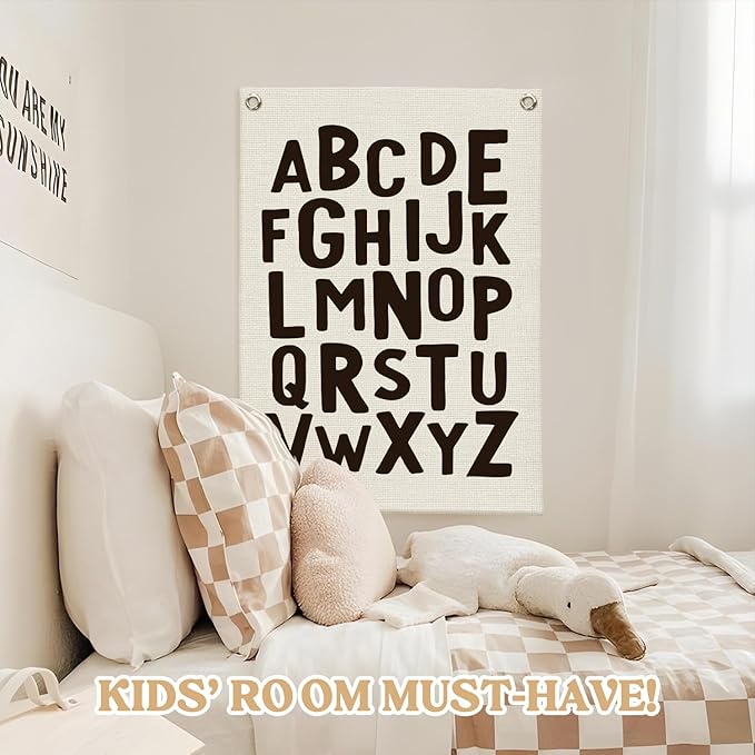 Toddler Room Decor,Alphabet Numbers Linen Canvas Banner,Classroom ABC Banner Wall Hanging Flag Decor for Preschool Kindergarten Toddler Playroom Nursery Classroom 18x25 Inch