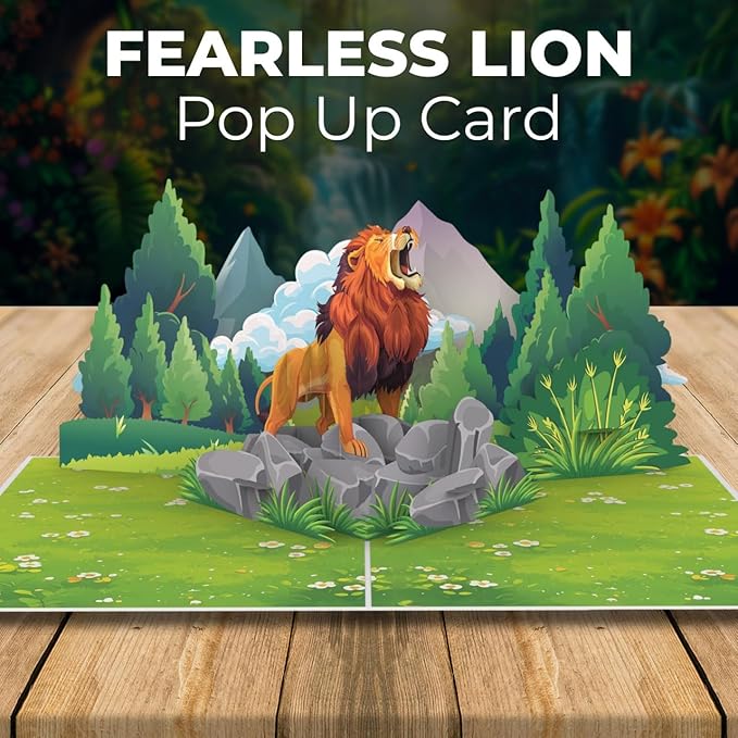 iGifts And Cards Roar-some 3D Pop-Up Lion Card – Majestic Safari Jungle Scene | Fierce Fun Wildlife Greeting for Birthdays Graduations Thank You Encouragement Animal Lovers 6x8 with Notecard