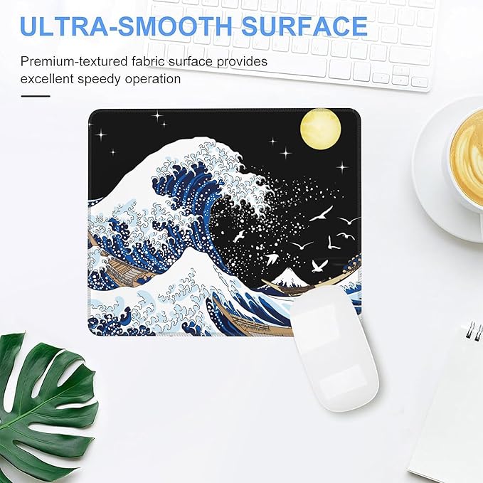 Mouse Pad, Japanese Kanagawa Anime Waves Mouse Pads for Desk,Waterproof Anti-Slip Rubber Gaming Mouse pad with Stitched Edges for Gaming Office Laptop Computer Men Women