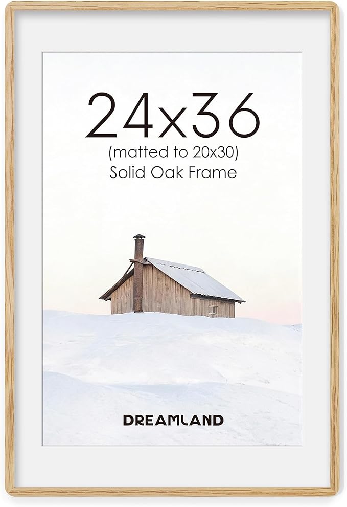Natural Oak Wood Picture Frame 24x36, Wooden Poster Frame with Mat for 20x30, Round Corner 24 x 36 Matted Picture Frames with Resistant Plexiglass for Wall Mounting or Tabletop, Oak Color, Set of 1