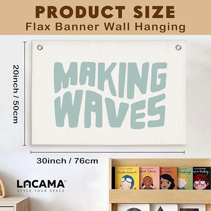 Lacama Coastal Room Decor,Making Waves Canvas Banner Beach Kids Room Decor,Surf Nursery Decor Wall Hanging Banner Flag,30x20 Inch