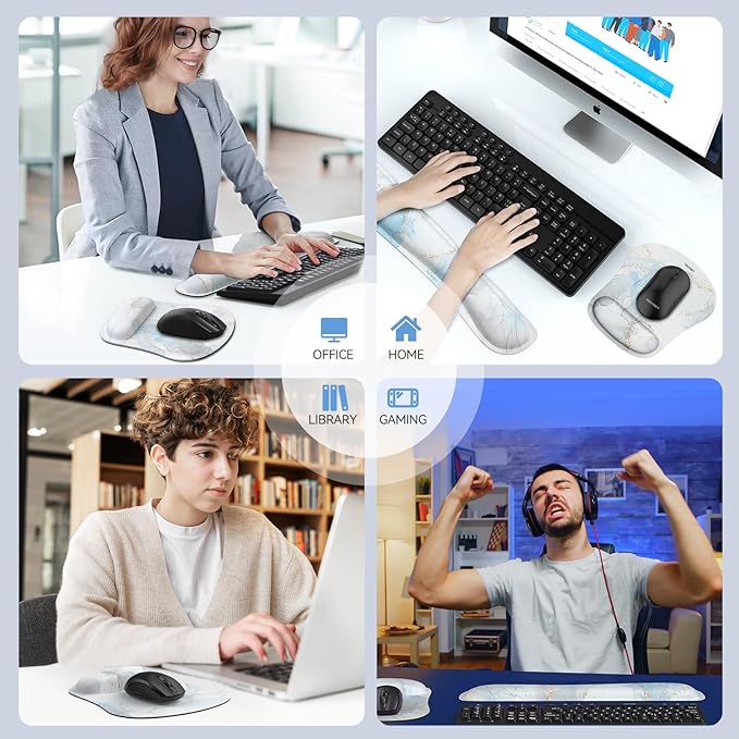 TECKNET Keyboard Wrist Rest and Mouse Pad with Wrist Support, Memory Foam Set for Computer/Laptop/Mac, Lightweight for Easy Typing & Pain Relief Ergonomic Mousepad