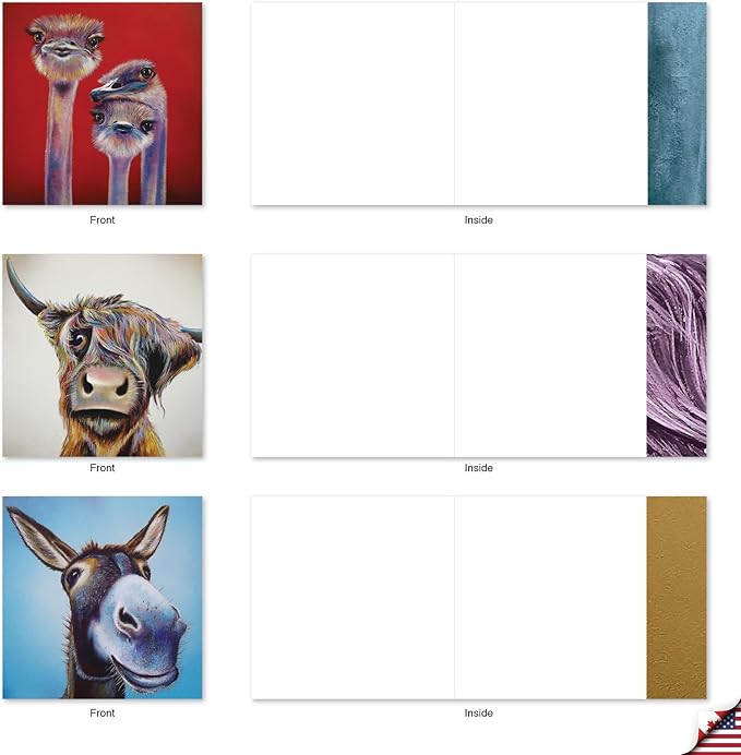 The Best Card Company - 20 Bulk Animal Note Cards Blank (4 x 5.12 Inch) - Fun Assorted Notecards with Envelopes (10 Designs, 2 Each) - Animal Magnetism AMQ6218OCB-B2x10
