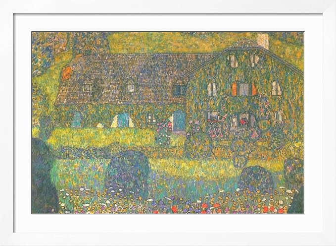 ART.COM Wall Art Print House in Attersee on White Frame by Gustav Klimt, 44" x 32"