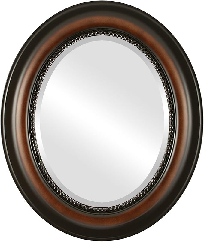 OVALCREST Oval Beveled Wall Mirror for Home Decor - Heritage Style - Walnut - 23x29 Outside Dimensions