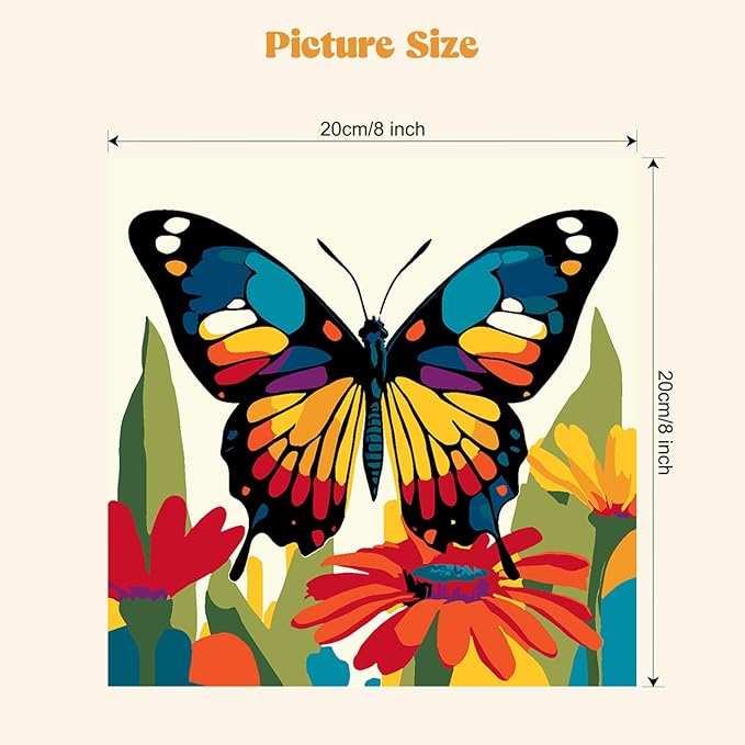 MXJSUA 4 Pack Colorful Butterflies Framed Canvas Paint by Numbers for Kids Adults, Animals Paint by Numbers Kit for Children Beginners, DIY Acrylic Painting Craft Kits for Home Wall Decor, 8x8 inch
