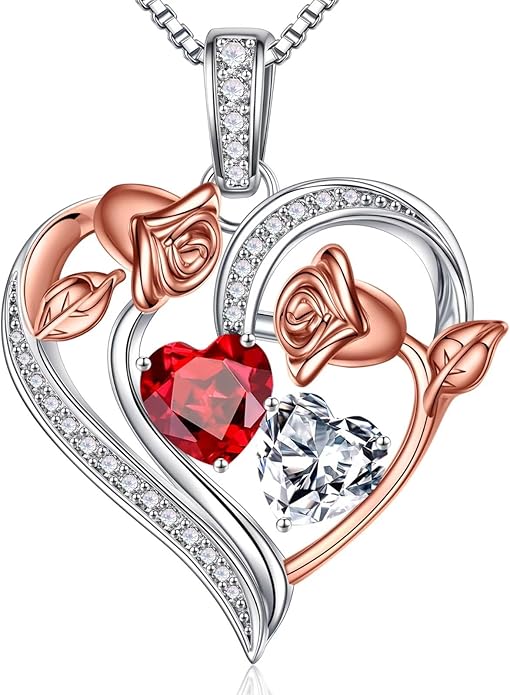 Iefil Christmas Gifts for Women Wife - 925 Sterling Silver Rose Heart Necklace, Stocking Stuffers for Women, Anniversary Birthday Gifts for Wife Girlfriend Mom