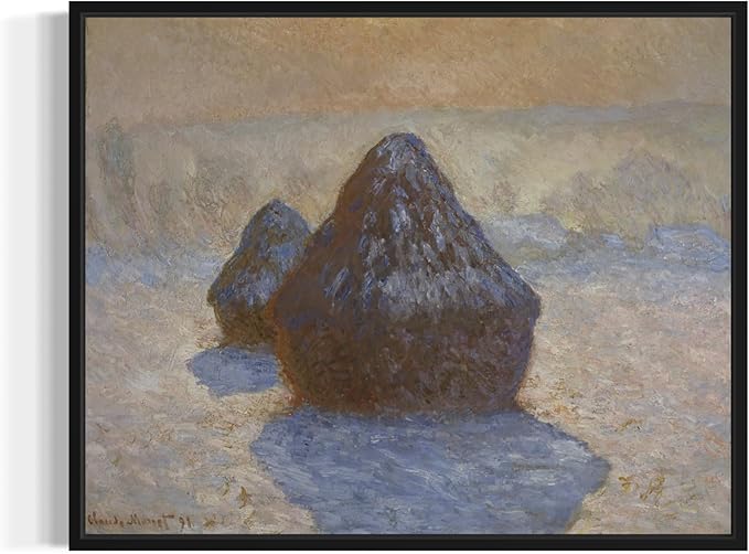 Haystacks Claude Monet Wall Art Print Poster, Impressionist Painting Wall Art Wall Decor, for Bedroom and Living room Bathroom Decor 115 (Haystacks, 11 x 14 inches, Black Frame)