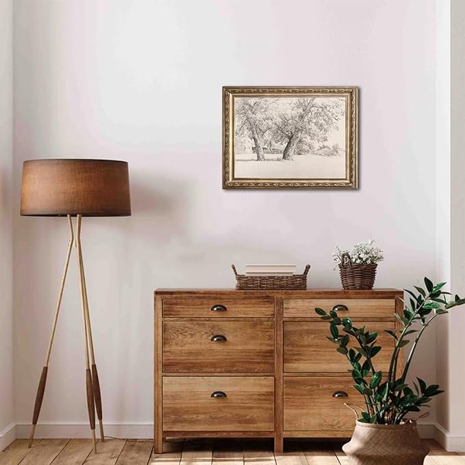 Uniro Neutral Vintage Wall Art for Home Decor, Farmhouse Landscape Tree Sketches Drawing Wall Decor, Rustic Nature Canvas Prints Antique Moody Neutral Landscape Oil Painting Vintage Art Pictures for Bedroom Bathroom Decor( 8" x 10"-UNFRAMED)
