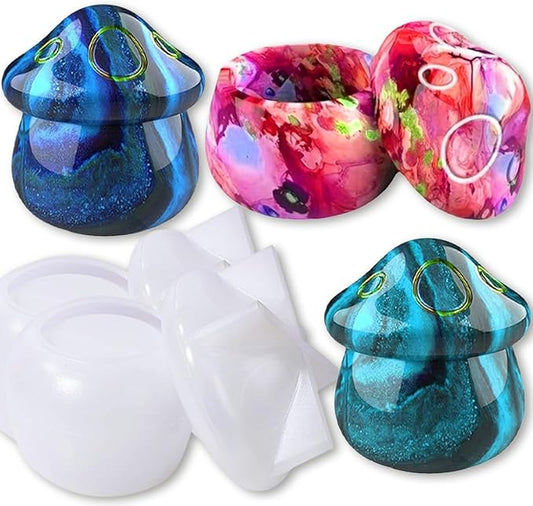 2 Sets Jar Resin Molds Silicone, Mushroom Jars Silicone Molds with Lids for Epoxy Resin Casting for Making Jewelry Storage Boxes, Candy Containers, Home Dressing Table Decoration