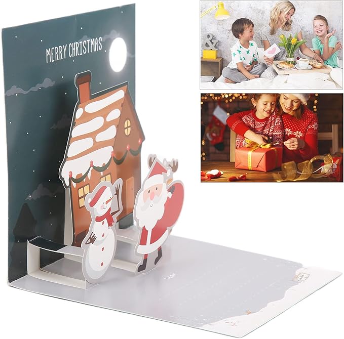 3D Greeting Cards,Christmas Party Card Sets,Greeting Three Dimensional Christmas Special Decorative Paper with Envelope Sticker (Type E)