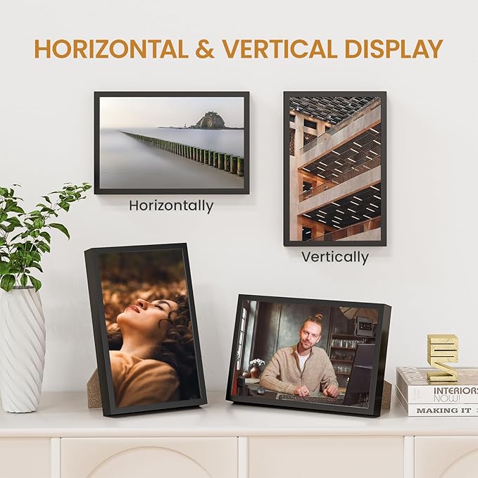 6x9 Aluminum Metal Picture Frame,Tempered Glass Black Photo Frame 6x9 for Family Photo,Posters,Art,Document to Wall Mount Horizontally or Vertically