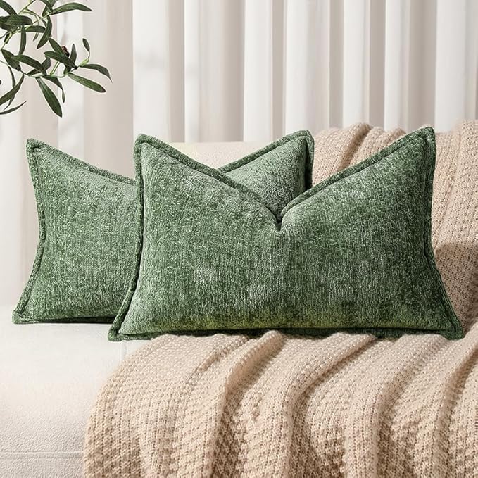 Pack of 2 Forest Green Christmas Decorative Throw Pillow Covers 12x20 Cozy Soft Chenille Accent Vintage Rectangular Lumbar Couch Pillow Covers for Home Decor Bed Sofa Living Room