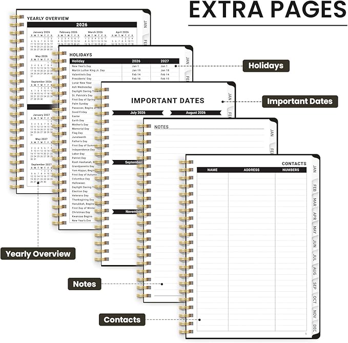 2026 Planner, Weekly and Monthly Calendar Planner for Women, Jan 2026 - Dec 2026, Hardcover Planning Agenda book with Tabs, Spiral Bound, Inner Pocket, Perfect for School Office Supplies, 6.3" x 8.5" - Midnight Bloom
