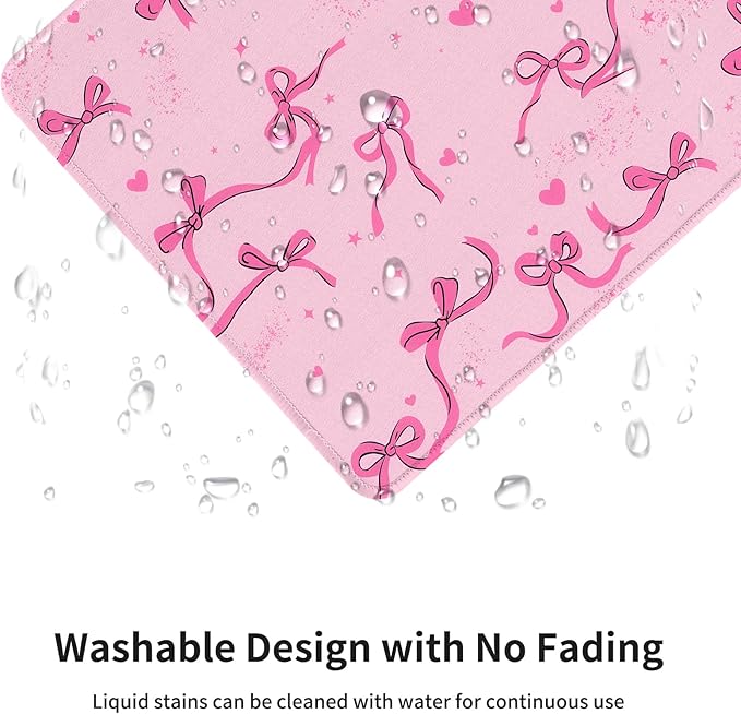 Seorsok Square Aesthetic Ribbon Bows&Shining Stars and Love Mouse Mat Premium Textured Mouse Pads for Office Laptop,Washable Square Mousepads with Extended Stitched Edges Non Slip Rubber Base,Pink