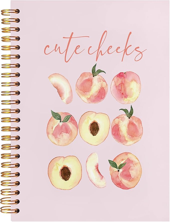 Cute Peach Notebook, Preppy Pink Peach Journal, Summer Fruit Lover Gifts Spiral Notebook Journal for Note Taking, Pink Office Supplies, 5.5x8.3 Inch
