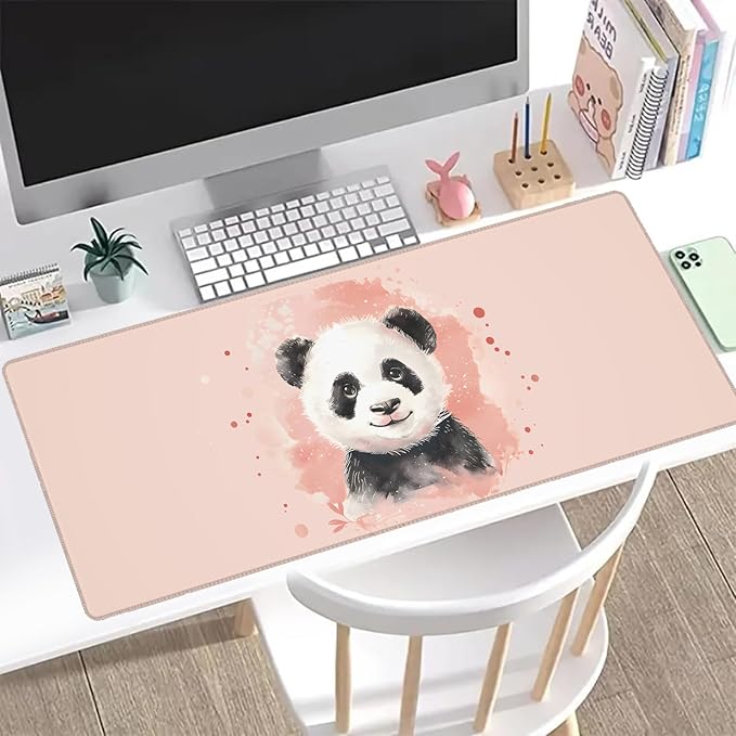 Adorable Panda Gaming Mouse Pad, Office Desk Mat, Anti-Slip Rubber Base Cool Aesthetic Mouse Pads for Computer Laptop Keyboard School Home Desktop Gamer Home Accessories Decor 31.5" x 11.8"
