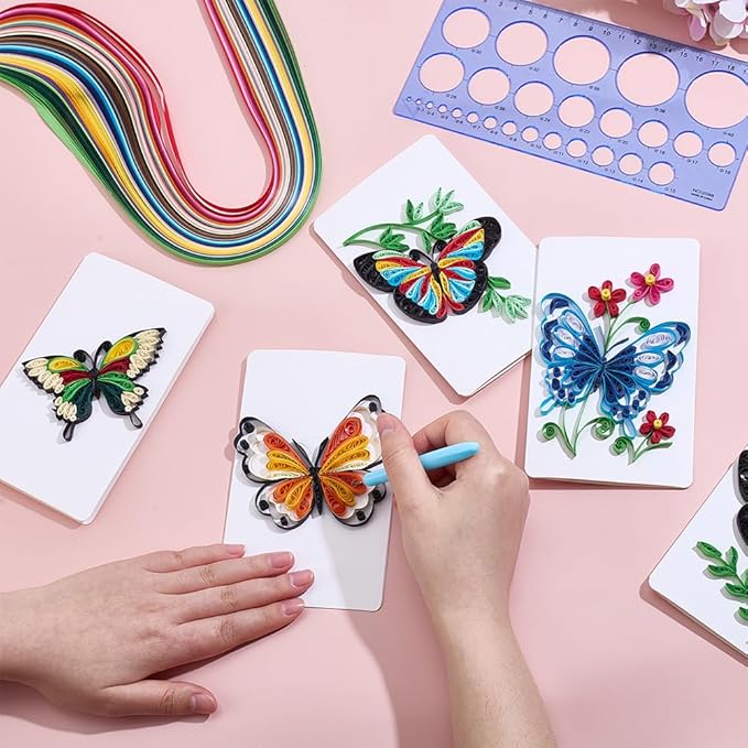 WEBEEDY 20 Sets DIY Butterfly Quilling Greeting Card Kit Paper Quilling Kit for Adults Beginners 5 Styles Butterfly Animal Greeting Card Making Kit with Instruction Birthday Thanksgiving Gift