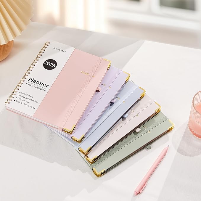 2026 Planner, Forvencer Calendar Planner Weekly and Monthly, Jan 2026-Dec 2026, 6" X 8", Hardcover Agenda Book, Daily Journal Organizer with Inner Pocket, Notebook for Office School, A5, Pink