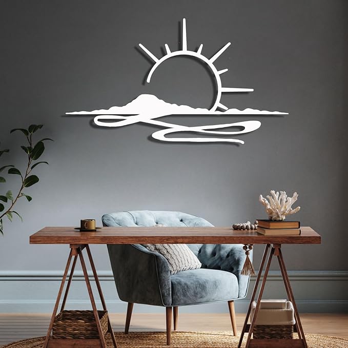 Metal Wall Art Sunrise, Metal Wall Art Sunset, Minimalist Line Art, Sunrise Or Sunset Decor For Living Room, Bedroom, Outdoor, Housewarming Gift (Gold, 30 x 17 inches / 76 x 43 cm, metal wall art)