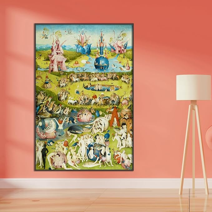OKRA Hieronymus Bosch Canvas Wall Art Paradise on Earth Poster Famous Master Oil Painting Printing Room Aesthetic Decoration Suitable for Home Office Classroom Wall Decorate Unframed(12x18in/30x45cm)