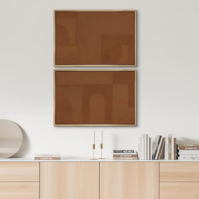 SIGNWIN Framed Canvas Print Wall Art Set Mid-Century Brown Polygon Landscape Abstract Shapes Digital Art Modern Art Decorative Minimalism Vintage for Living Room, Bedroom, Office - 16"x24"x2 Natural