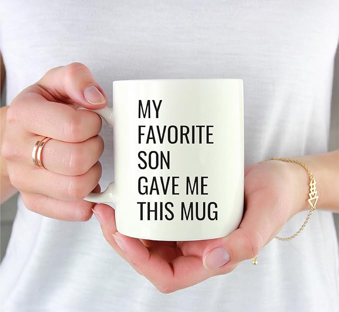 Andaz Press 11oz. Funny Coffee Mug Gag Gift, My Favorite Son Gave Me This Mug, 1-Pack, Mom Dad Mother's Day Father's Day Birthday Christmas Sarcastic Humor Gift Ideas