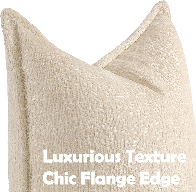 Pack of 2 Beige Euro Shams Pillow Covers 26x26 Cozy Soft Chenille Decorative Throw Pillow Covers Accent Vintage Square Couch Pillow Covers for Home Decor Bed Sofa Living Room