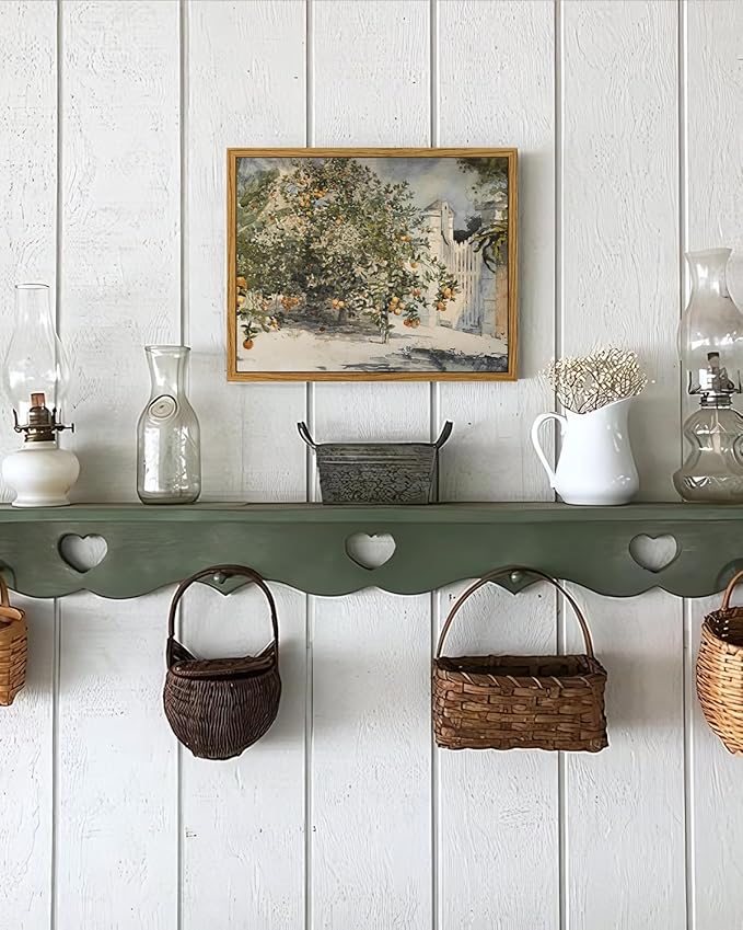 VIYYIEA Framed Canvas Wall Art Vintage Decor, Country Orange Trees Earthy Room Decor Aesthetic, Kitchen Living Room Bedroom Bathroom Rustic Farmhouse Decorations, 8"x10"