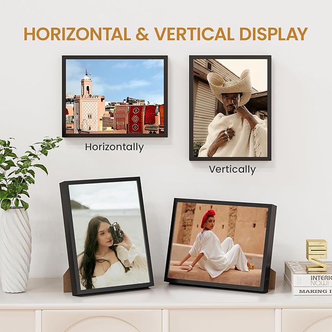 7x9 Aluminum Metal Picture Frame,Tempered Glass Black Photo Frame 7x9 for Family Photo,Posters,Art,Document to Wall Mount Horizontally or Vertically