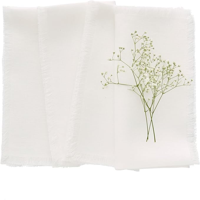 Solino Home White Linen Napkins Set of 4-100% Pure Linen Cloth Washable Dinner Napkins 20 x 20 Inch for Winter, Valentines, Spring, Easter - Fringe
