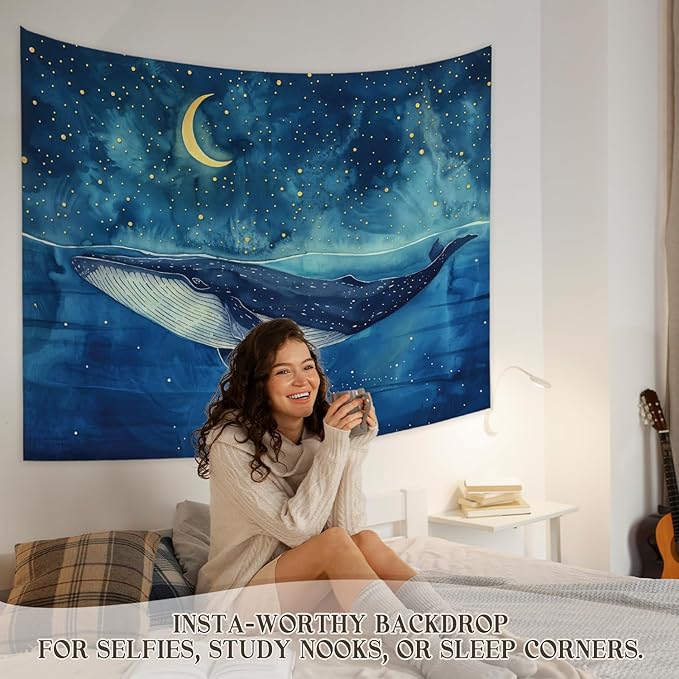 STHTTSW Ocean Tapestry, Ocean Theme Classroom Decor, Blue Dorm Tapestries, Whale Nursery Beachy Room Whale Gifts Wall Hanging Decor for Boys Girls Nursery Bedroom Dorm, 50x60 Inch