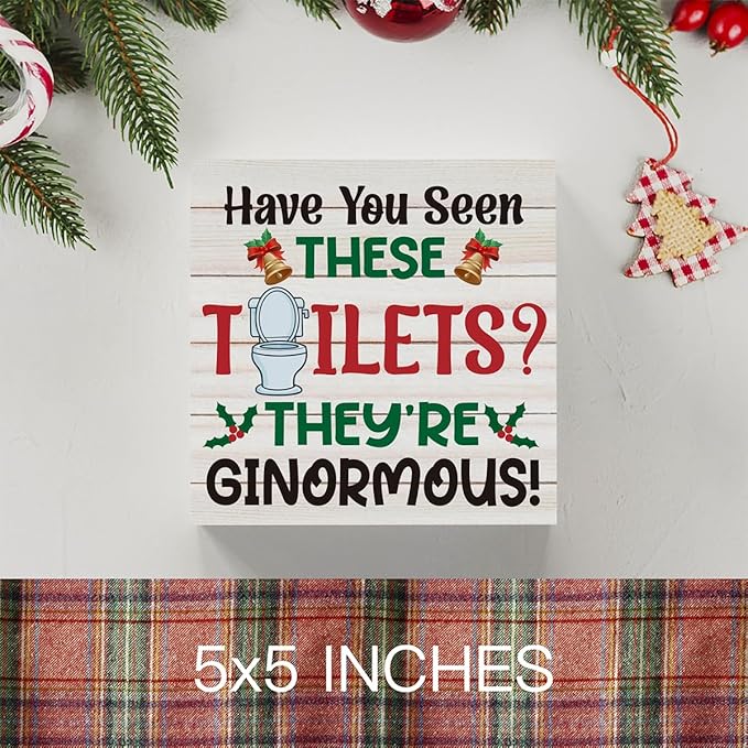 WRSUNT Funny Buddy The Elf Bathroom Decorations Christmas Bathroom Decor for Home Office Table Desk, Have You Seen These Toilets They're Ginormous Sign 5 x 5 Inches