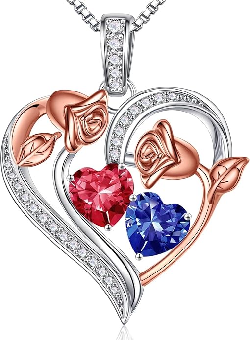 Iefil Christmas Gifts for Women Wife - 925 Sterling Silver Rose Heart Necklace, Stocking Stuffers for Women, Anniversary Birthday Gifts for Wife Girlfriend Mom