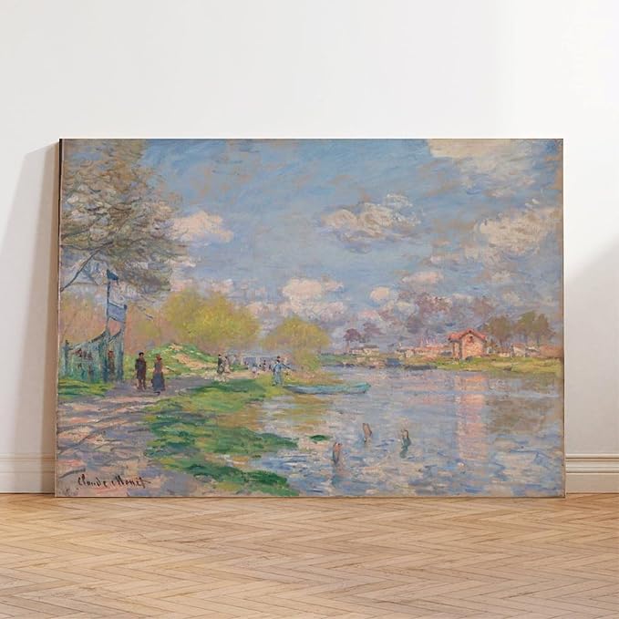 CFIOZYOS 40+ Monet Famous Print Posters Spring by The Seine by Claude Monet Impressionism Canvas Art Poster And Wall Art Picture Print Modern Family Bedroom Decor Posters Frame 12×18inch(30×45cm)