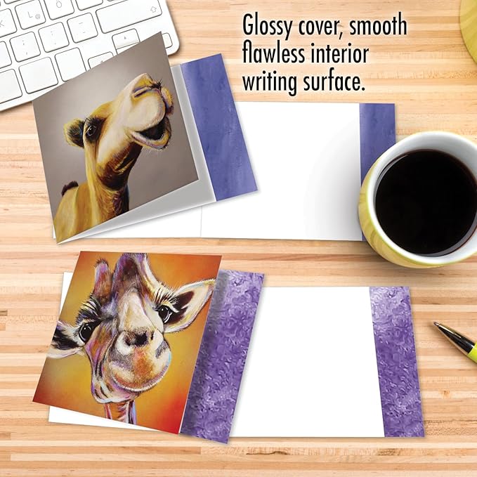 The Best Card Company - 20 Bulk Animal Note Cards Blank (4 x 5.12 Inch) - Fun Assorted Notecards with Envelopes (10 Designs, 2 Each) - Animal Magnetism AMQ6218OCB-B2x10