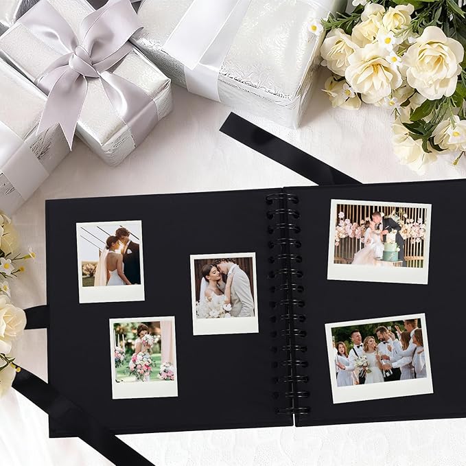 BINBE 8 x 8 Inch Letters to The Bride Scrapbook Kit DIY Blank Paper Scrapbook Photo Album Wedding Memory Book Bridal Guest Book Sign with Pearl Stickers, Letter Patches, Bows Black