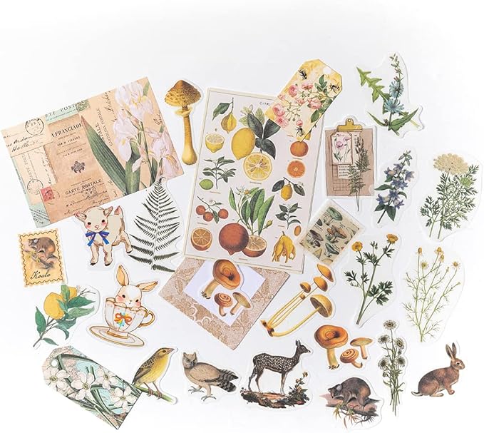 Alideco 260pcs Vintage Scrapbook Supplies Pack for Art Journaling Bullet Junk Journal Planners DIY Paper Stickers Craft Kits Notebook Collage Album Aesthetic Cottagecore Picture Frames (Animals)