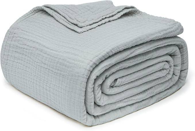Joydeco 100% Cotton Muslin Throw Blanket for Couch Bed and Sofa, 4-Layer Lightweight and Breathable Soft Gauze Blanket for All Season, Luxury Throws Cotton Blanket Gift(Grey, 90"x90")