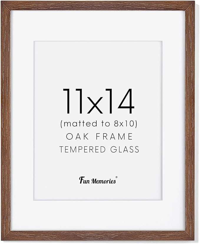 11x14 Picture Frame for Wall, 11 x 14 Photo Frames - Made of Solid Oak Wood & Tempered Real Glass, Rustic Wood 11 by 14 Frames for Home Decor, 11x14 Frame Matted to 8x10, Walnut Color, 1 Pack