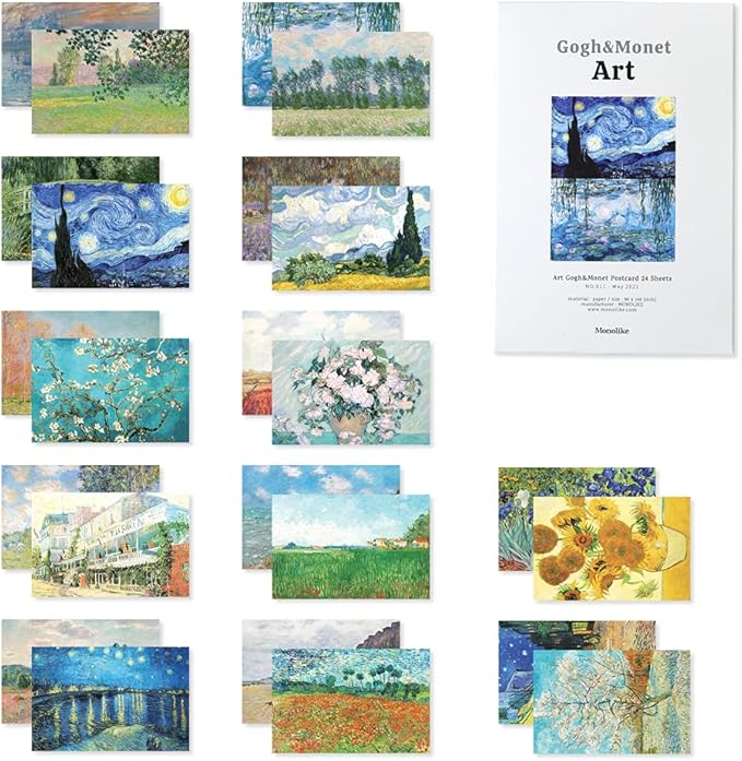 Monolike Art Gogh & Monet Single cards - mix 24 pack, Famous painting and Famous 24 Monet + Gogh Single cards