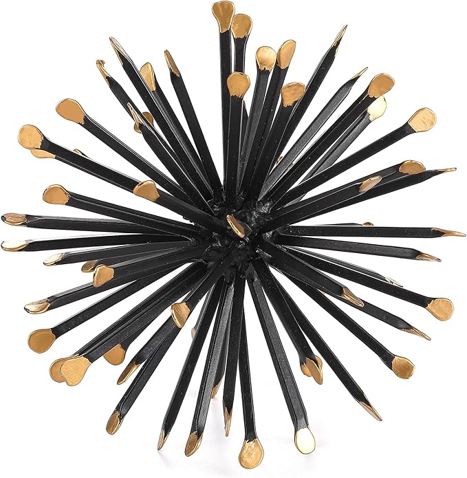 Retrome 6.5 Inch Starburst Table Decoration, Modern Metal Decorative Spike Tabletop Sculpture Shelf Accents, Black & Gold