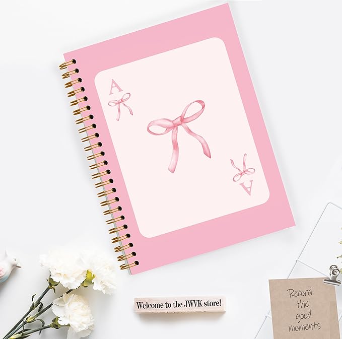 Pink Coquette Bow Preppy Notebook, Pink Girly Trendy Funky Ace Card Spiral Notebook 5.5x8.3, Preppy Aesthetic Journal for Women, Coquette Girly Office Supplies, Spiral Journal
