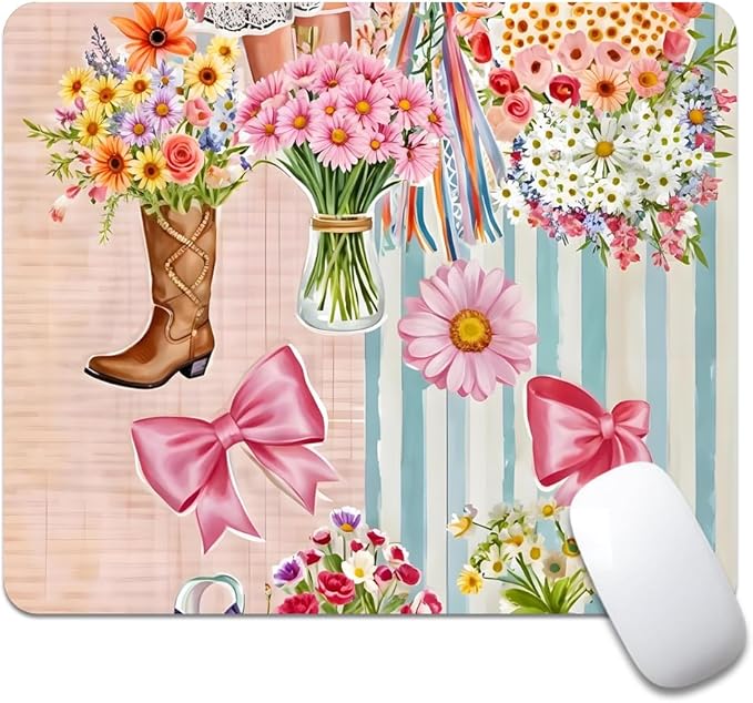 Pink Bow Ribbon Flower Boots Texture Mouse pad, Square Waterproof and Anti Slip Mouse pad for Office laptops
