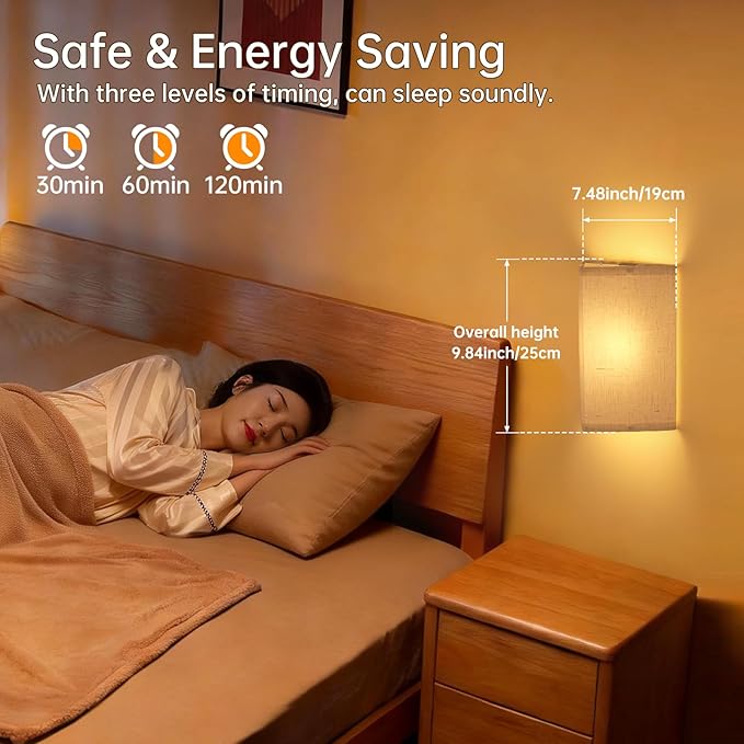 Adhesive Battery Operated Wall Sconce Set of 2, 5000 mAh Battery Rechargeable Bulb with 12 RGB Colors, Stick on Wall Sconce No Drill Wall Lights, Linen