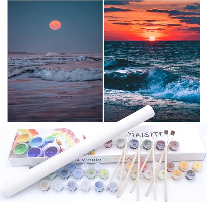 BAISITE Paint by Numbers Kit for Adults Beginners,12" Wx16 L 2 Pack Canvas for Painting Kits for Adults in Colorful Box-BAIPBN607-608