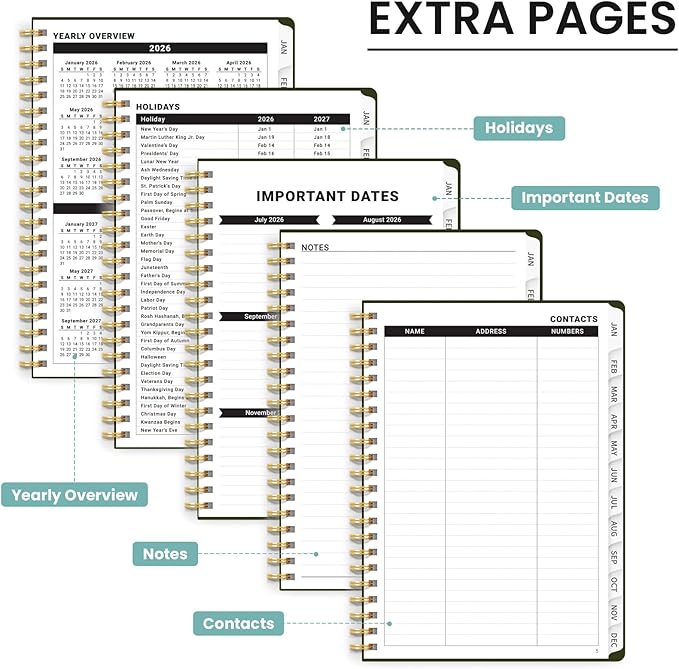 2026 Planner, Weekly and Monthly Calendar Planner for Women, Jan 2026 - Dec 2026, Hardcover Planning Agenda book with Tabs, Spiral Bound, Inner Pocket, Perfect for School Office Supplies, 6.3" x 8.5" - Soft Petals