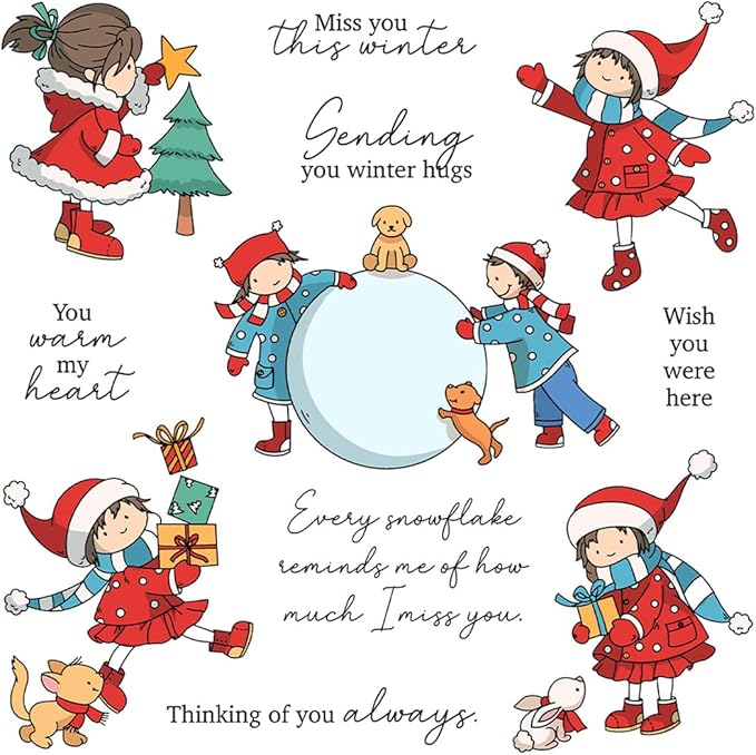 Christmas Children Stamps and Cutting Dies for Card Making DIY Transparent Silicone Clear Stamp and Metal Die Cuts Sets for Scrapbooking Paper Greeting Cards Decor Seals Craft Supplies