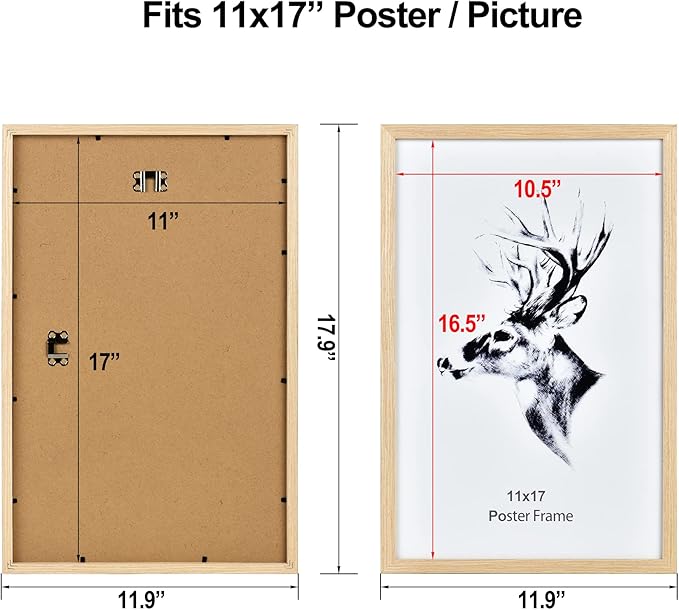 Yaetm 11x17 Wood Picture Frames Set of 4, Natural Solid Oak Wood Frame 11x17 for Poster and Wall Gallery, Wall Mount (4 pack, Oak)